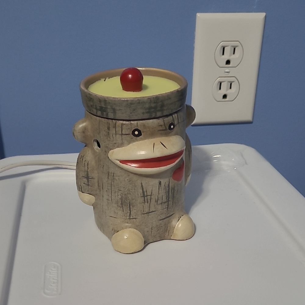 Sock Monkey Ceramic Wax Melt Holder with Red and Yellow Accents - Picture 1 of 1